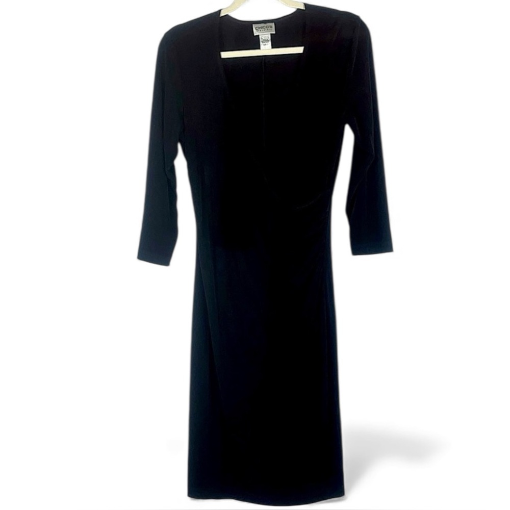 Chico's long sleeve surplice side-rouched midi dress Sz 1
